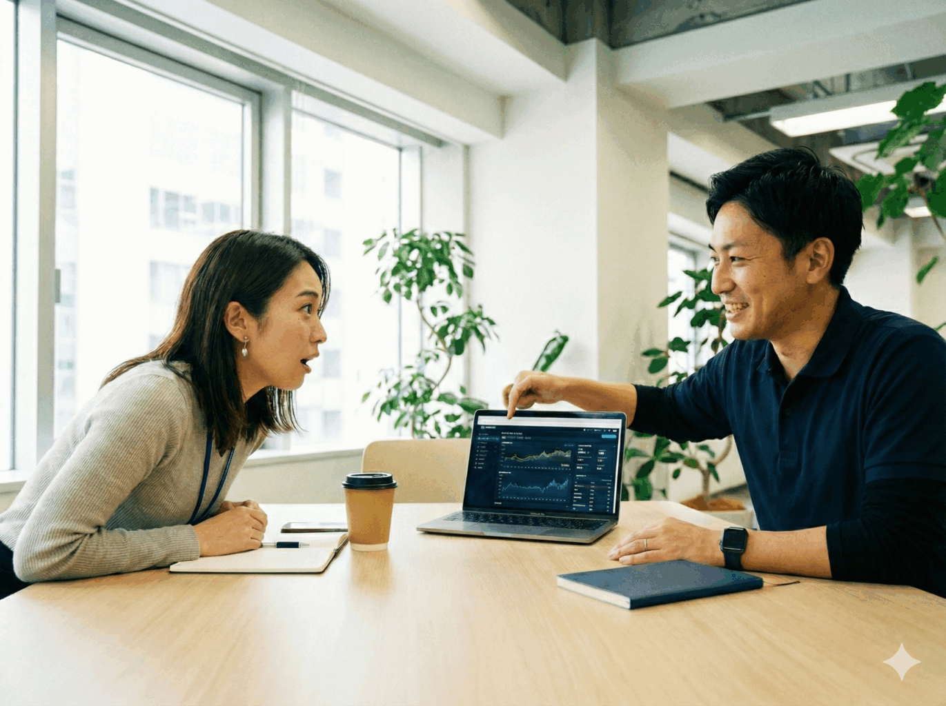 UCWORLDのコンサルタントがクライアントとインサイトに基づいた戦略について商談している様子