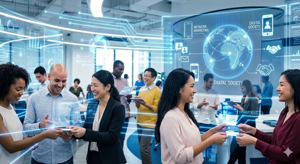 ネットワークマーケティングの繋がりとデジタル社会のイメージ