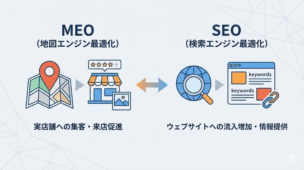 MEOとSEOの検索結果表示位置と目的の違い