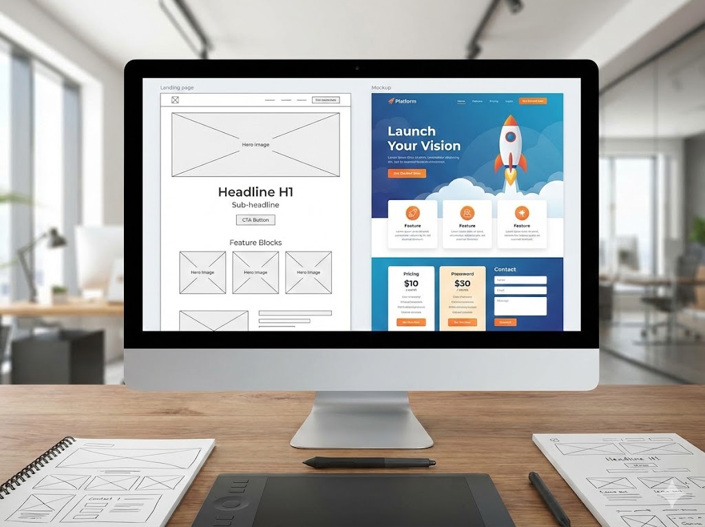 LP制作の手順と構成設計のワイヤーフレーム作成