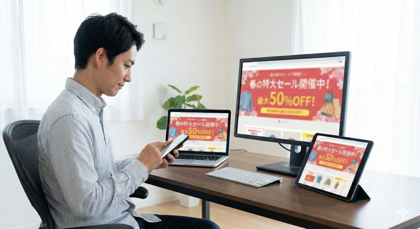 Google広告バナーが表示される複数のデバイス画面