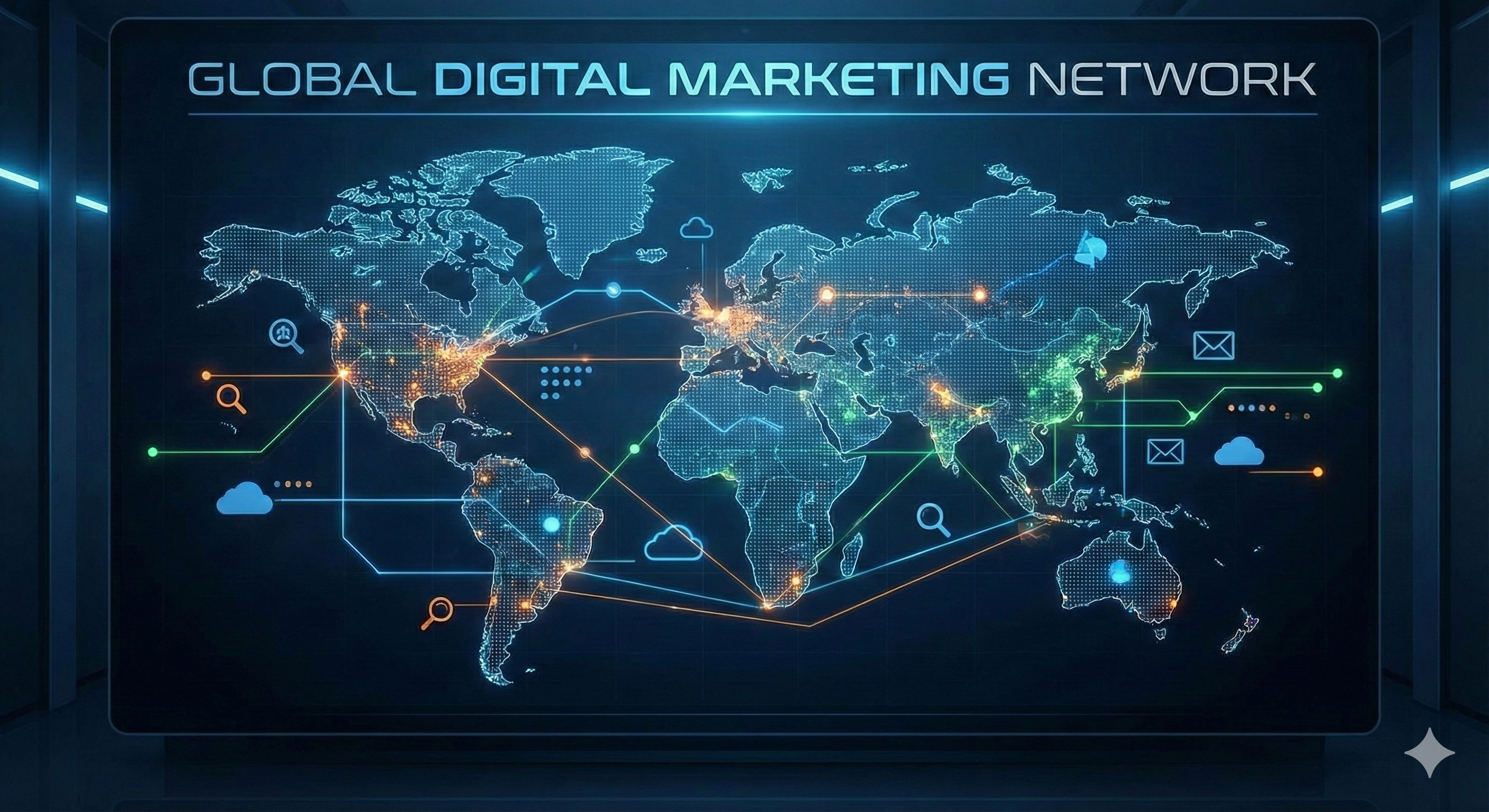 海外向けデジタルマーケティングのイメージ - グローバルなデジタルネットワーク
