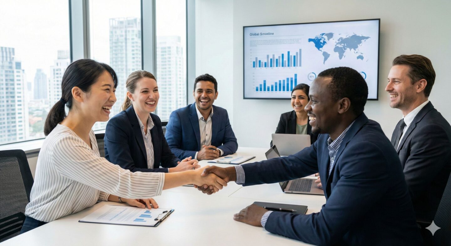 多文化チームによるプロジェクトの成功イメージ