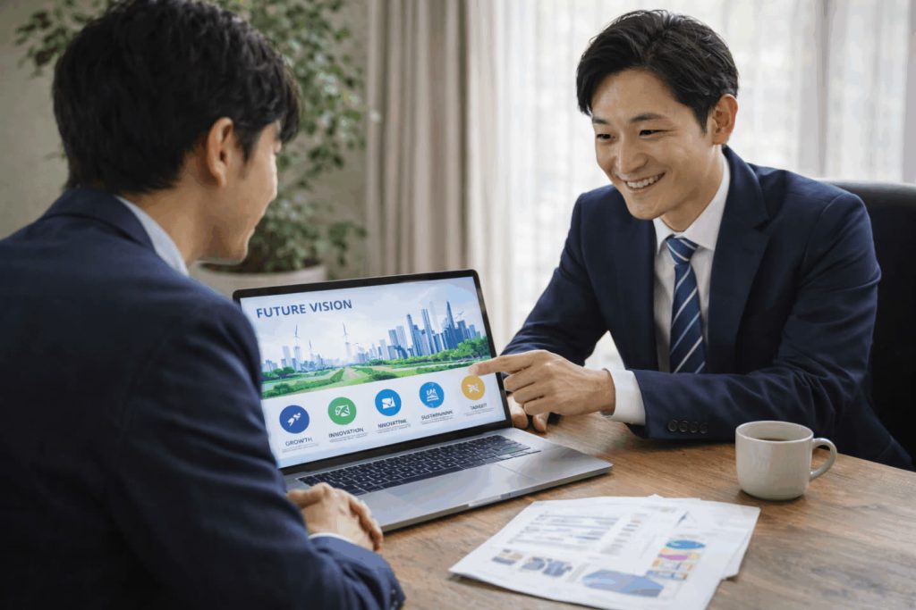 UCWORLDの専門コンサルタントが資格の知識を実務成果に変える戦略をクライアントに提案している様子