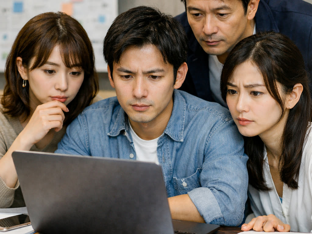 SNSの投稿内容を慎重にチェックするマーケティング担当者